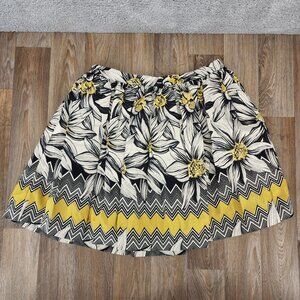 Alice + Olivia Women's Size 12 Black/Cream/Yellow Floral Print A-Line Mini Skirt